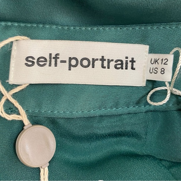 Self Portrait NWT Dark Green Satin Midi Skirt with Grommets US Size 8 - Picture 4 of 10